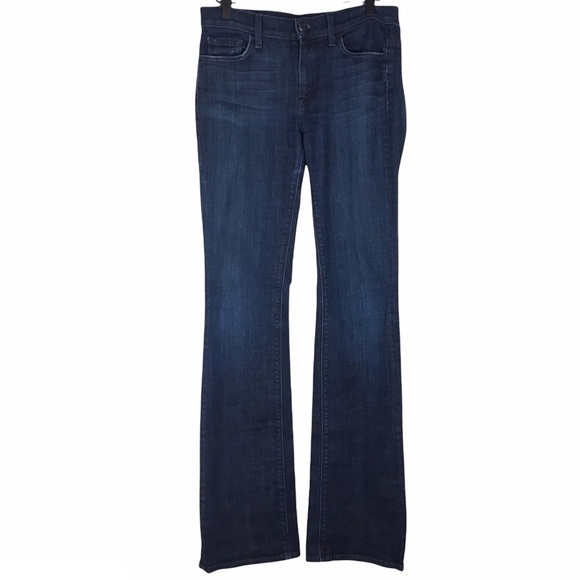 7 FOR ALL MANKIND Jeans Mid Rise Bootcut Dark Wash Stretch Denim Long Size 28 - Picture 1 of 12